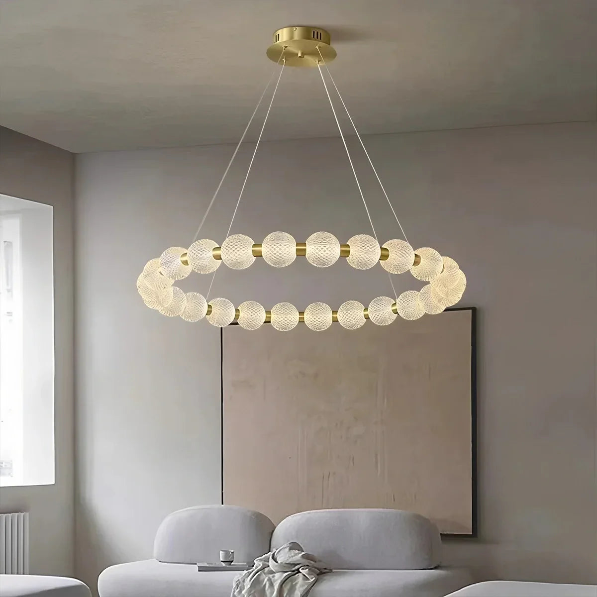 flairel Modern Ring Pearl Chandelier for Living Room