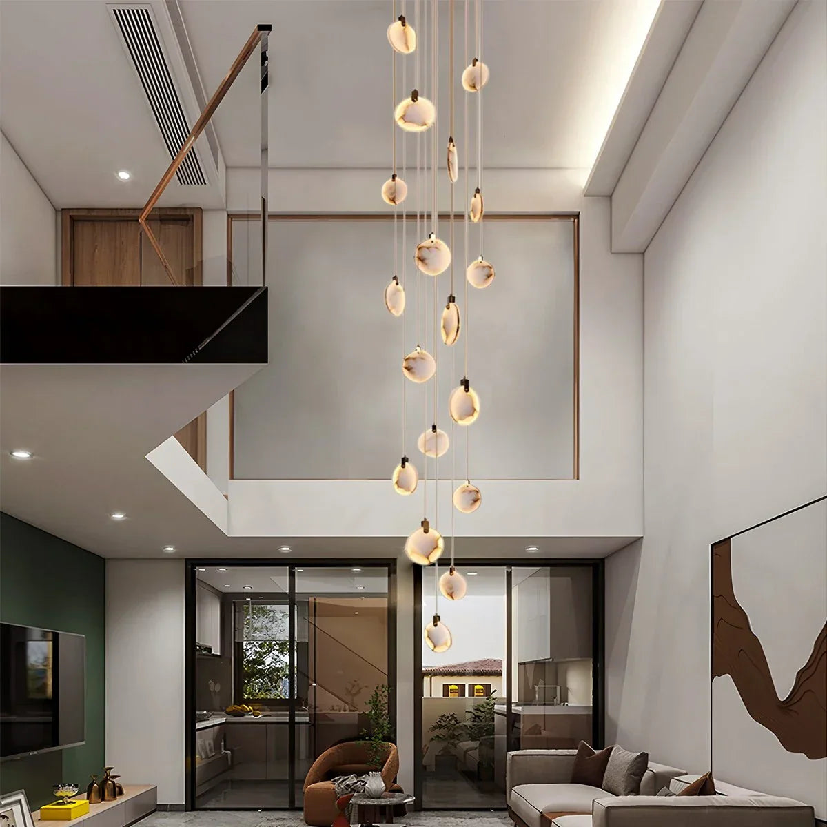 flairel Moonshade Natural Alabaster Pendant Chandelier