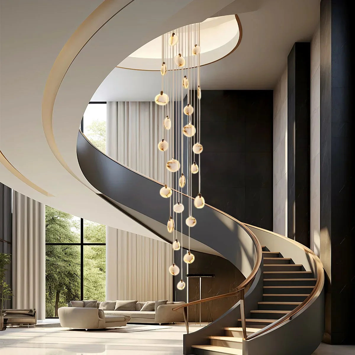 flairel Moonshade Natural Alabaster Pendant Chandelier