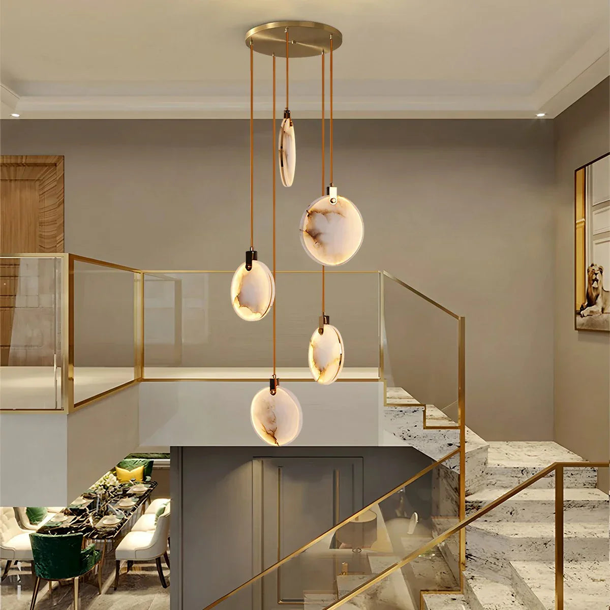 flairel Moonshade Natural Alabaster Pendant Chandelier