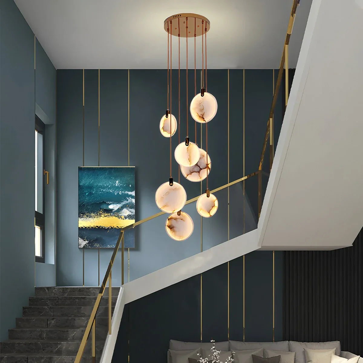 flairel Moonshade Natural Alabaster Pendant Chandelier
