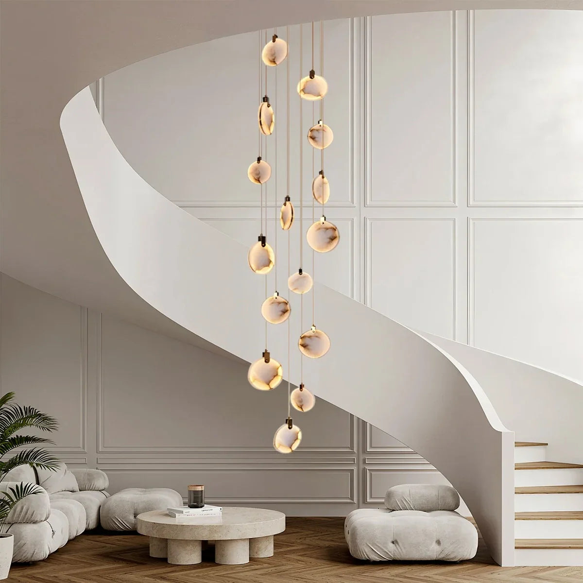 flairel Moonshade Natural Alabaster Pendant Chandelier