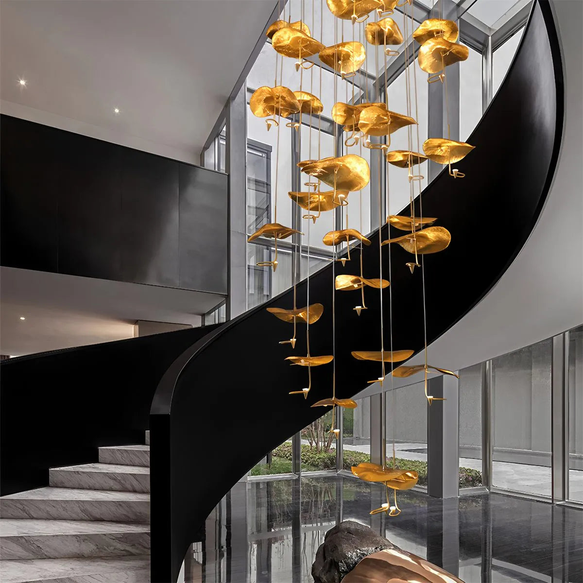 flairel Orlia Brass Lotus Leaf Chandelier