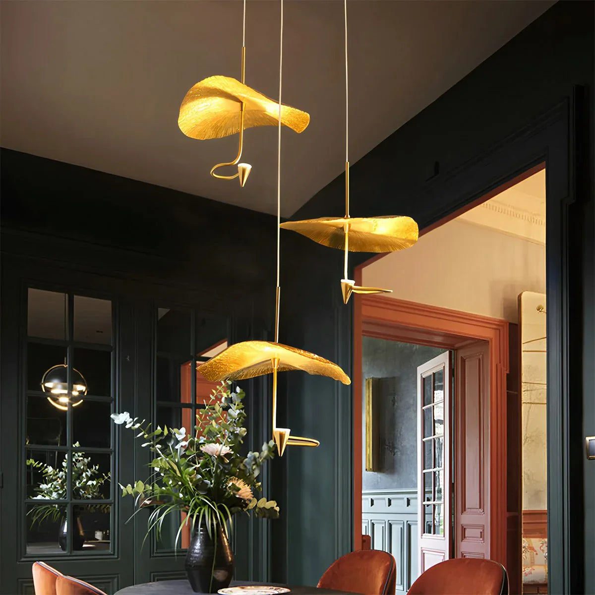 flairel Orlia Brass Lotus Leaf Chandelier