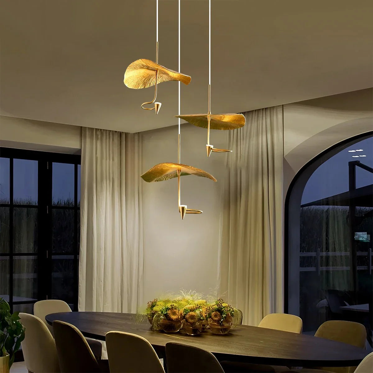 flairel Orlia Brass Lotus Leaf Chandelier