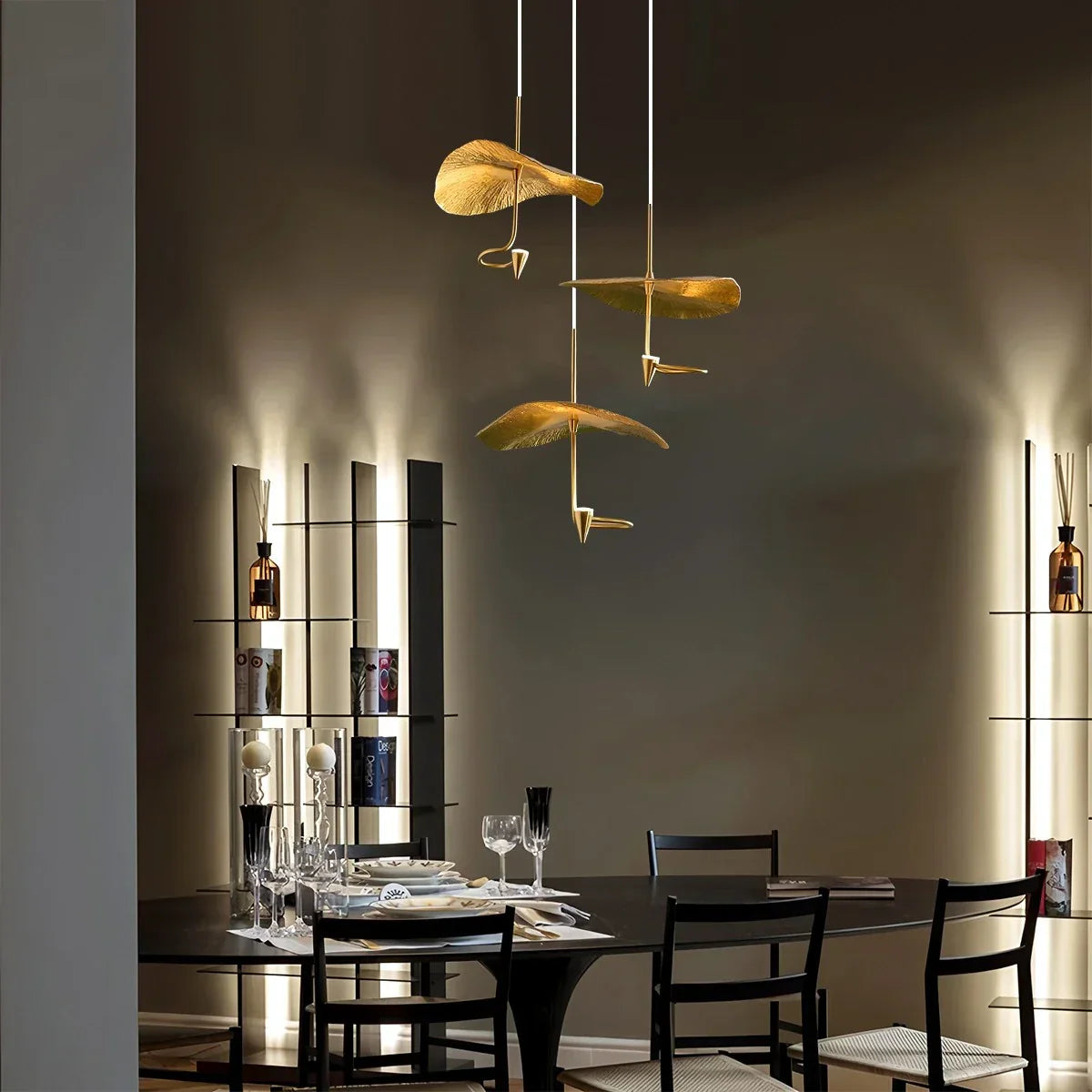 flairel Orlia Brass Lotus Leaf Chandelier