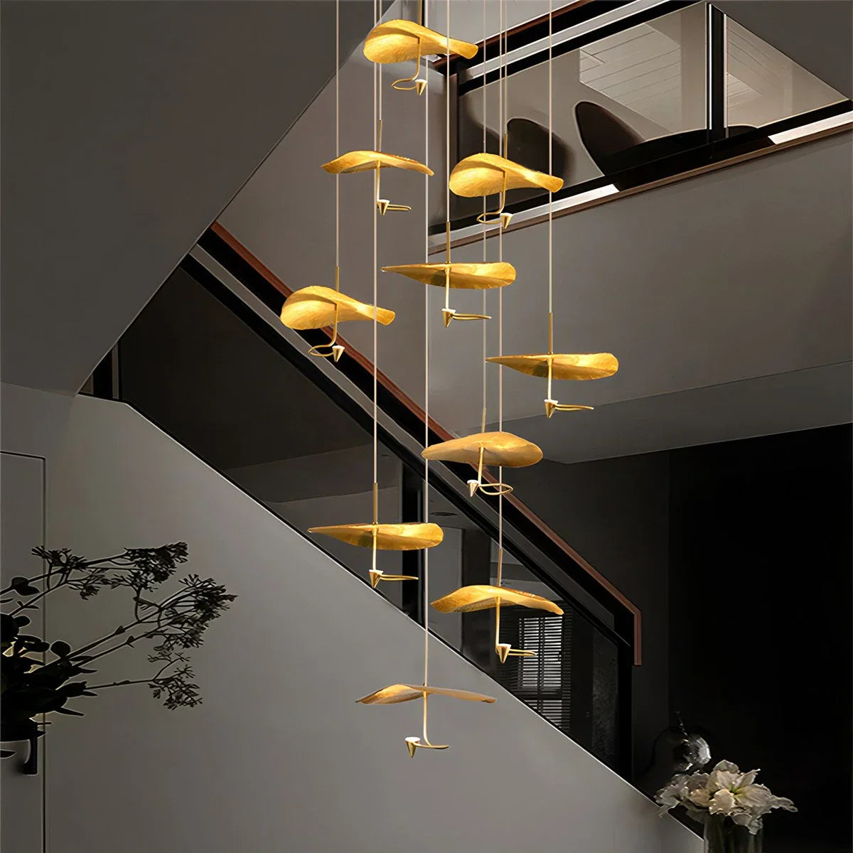 flairel Orlia Brass Lotus Leaf Chandelier