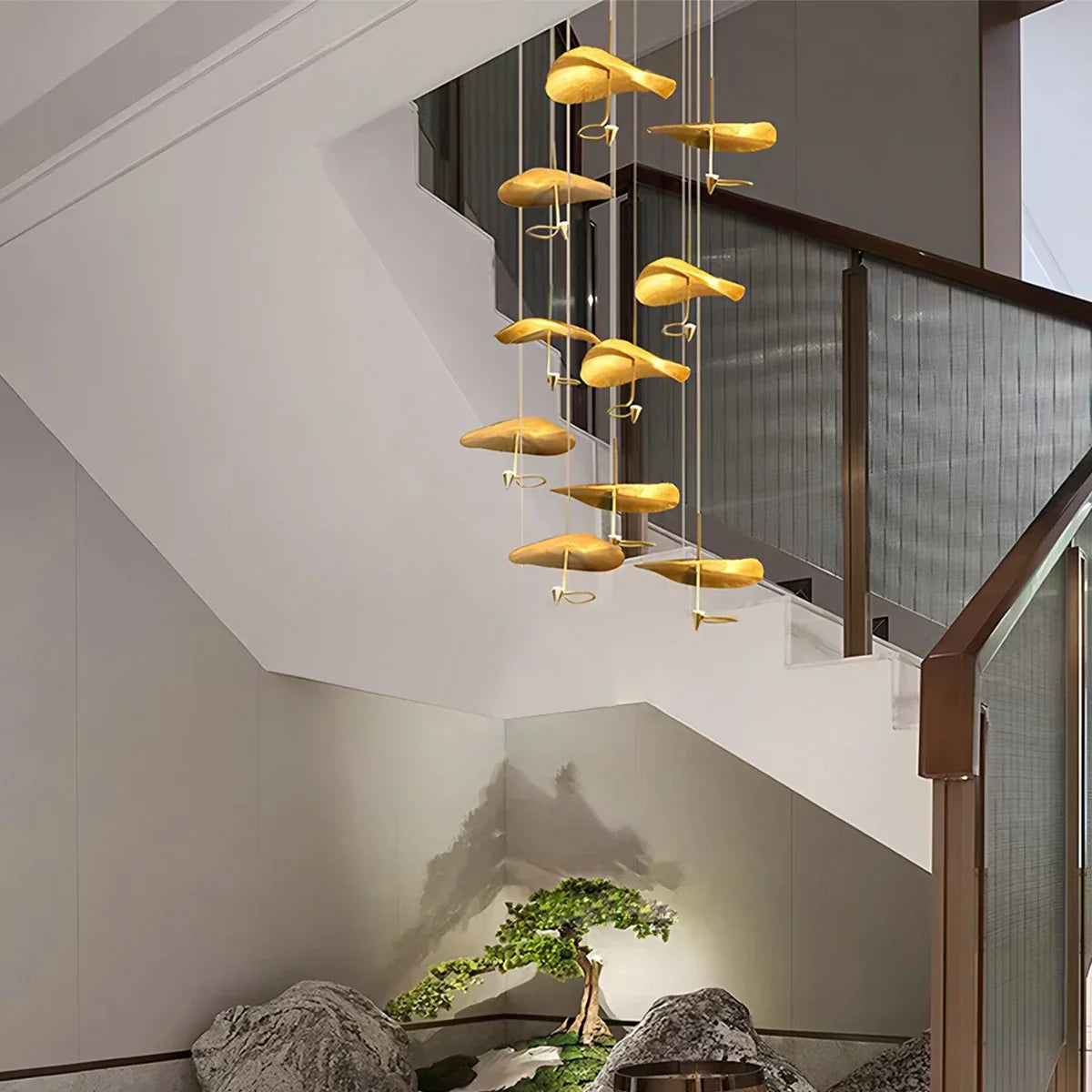 flairel Orlia Brass Lotus Leaf Chandelier