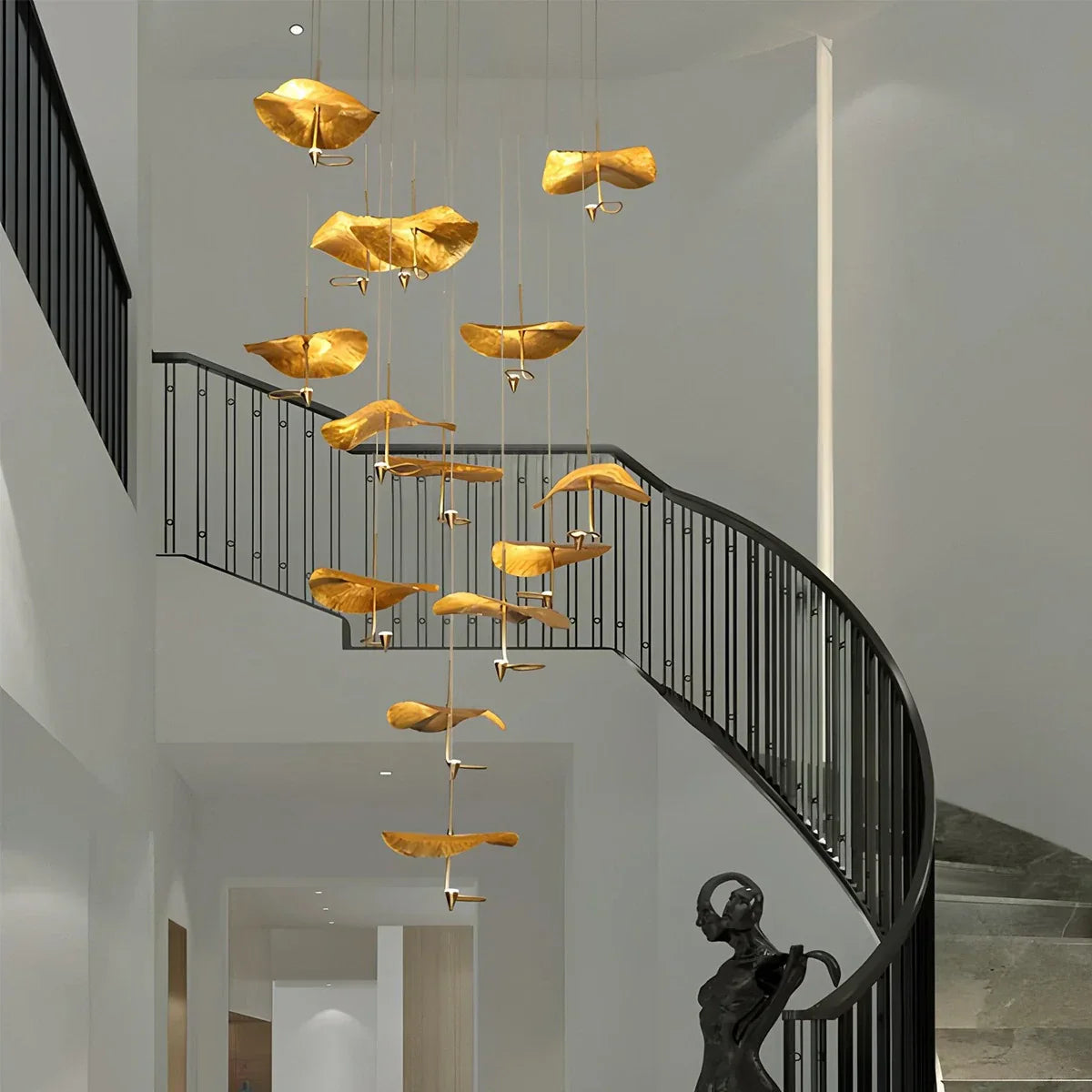 flairel Orlia Brass Lotus Leaf Chandelier
