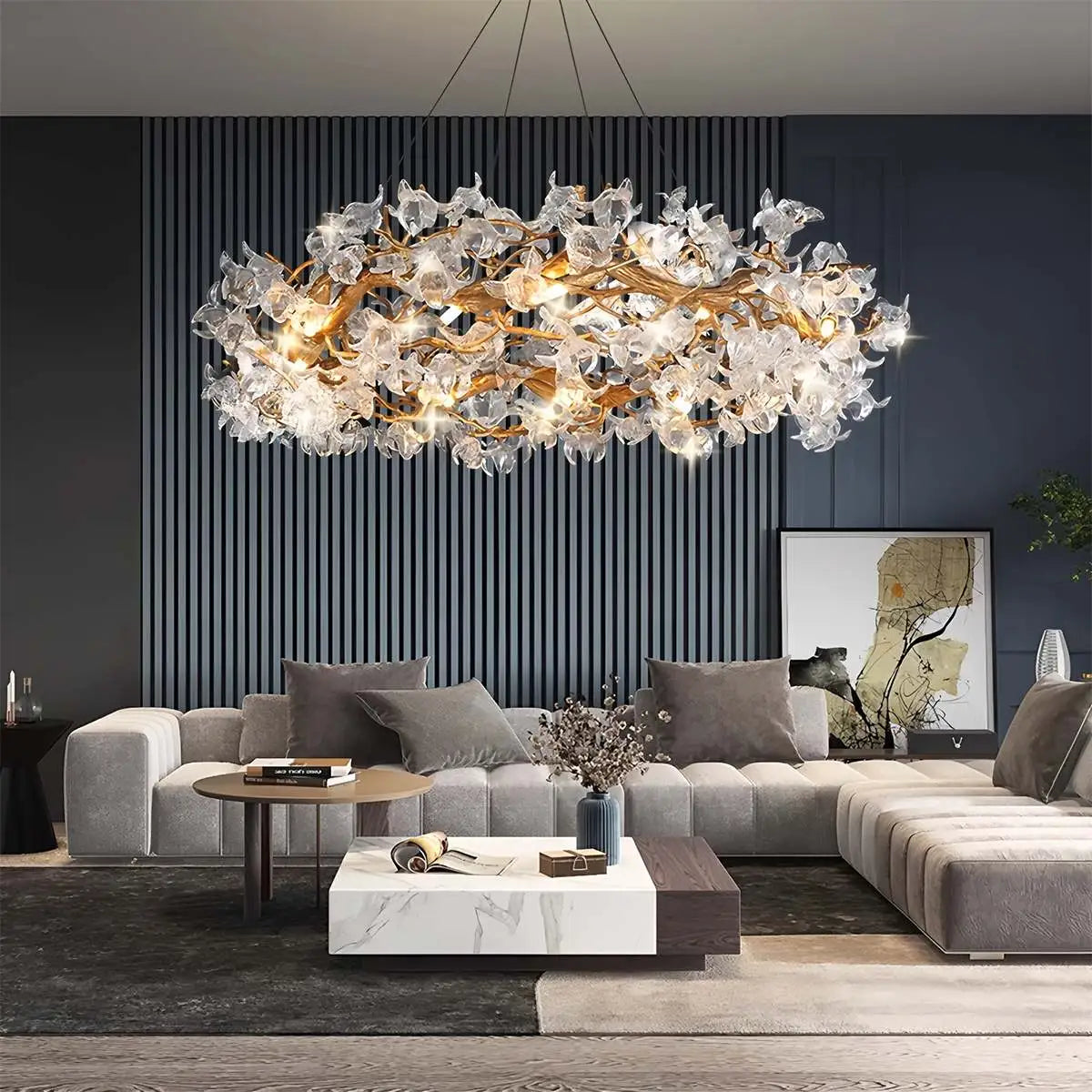 flairel Petala Crystal Round Chandelier for Living Room