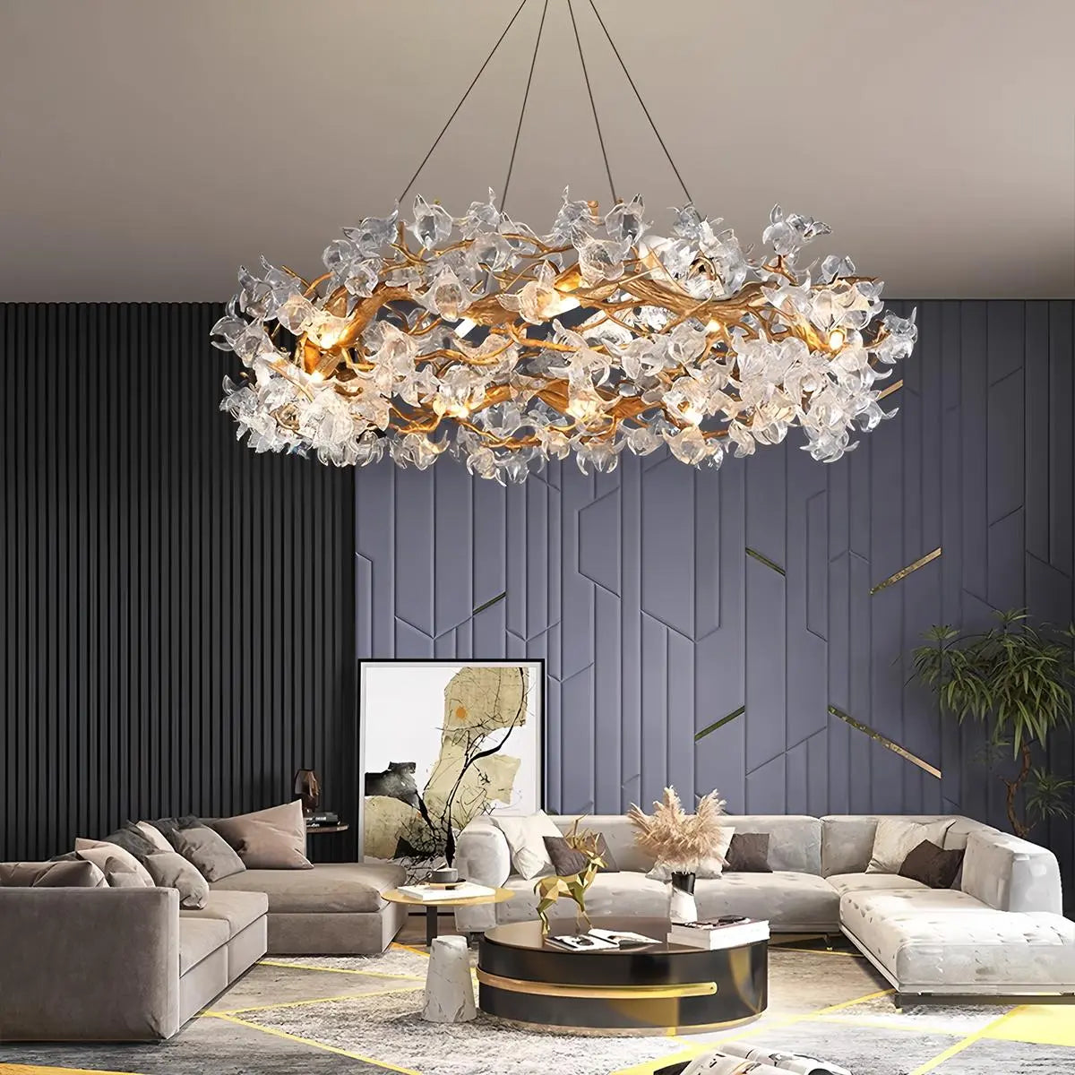 flairel Petala Crystal Round Chandelier for Living Room