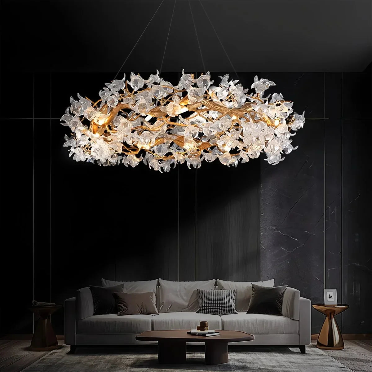 flairel Petala Crystal Round Chandelier for Living Room