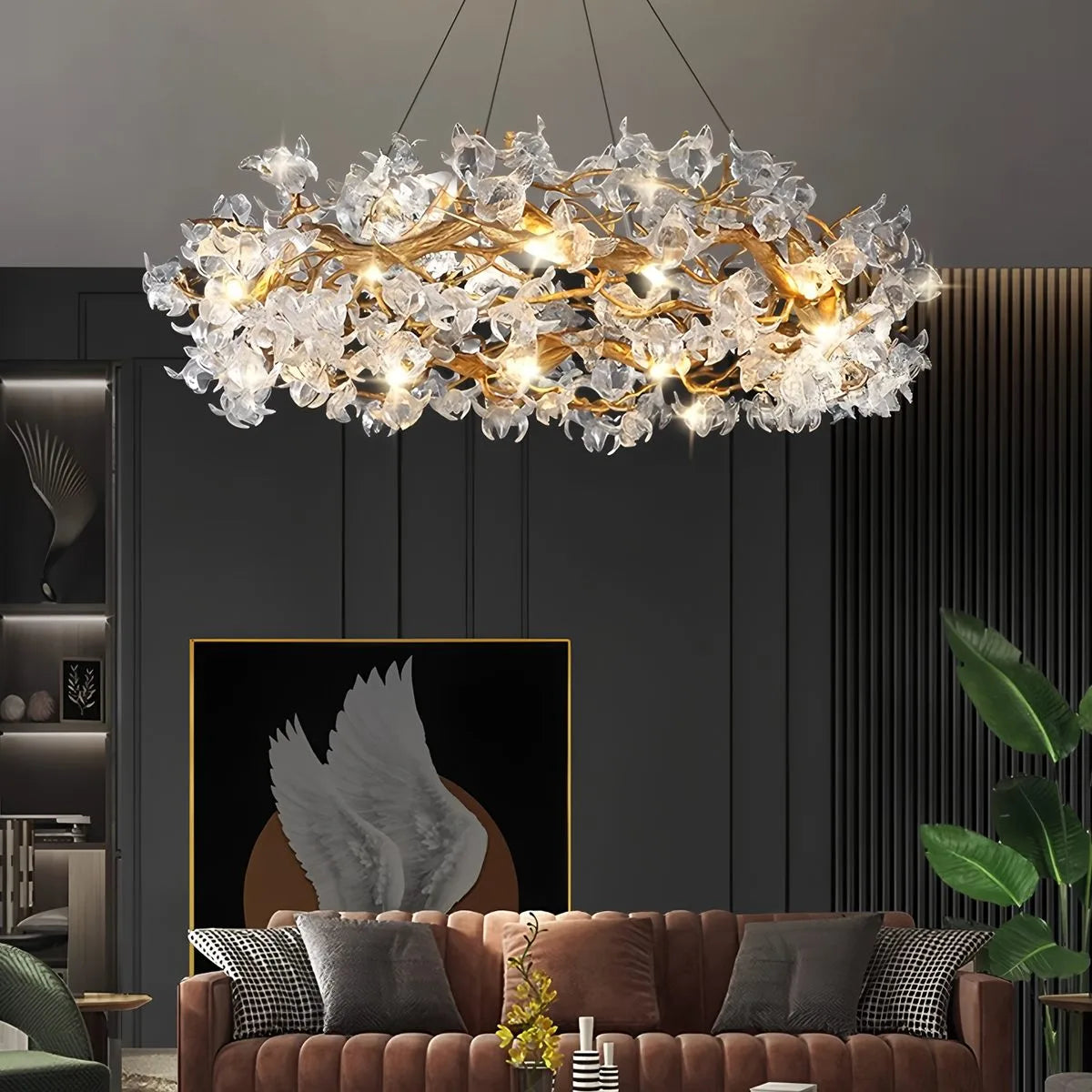flairel Petala Crystal Round Chandelier for Living Room