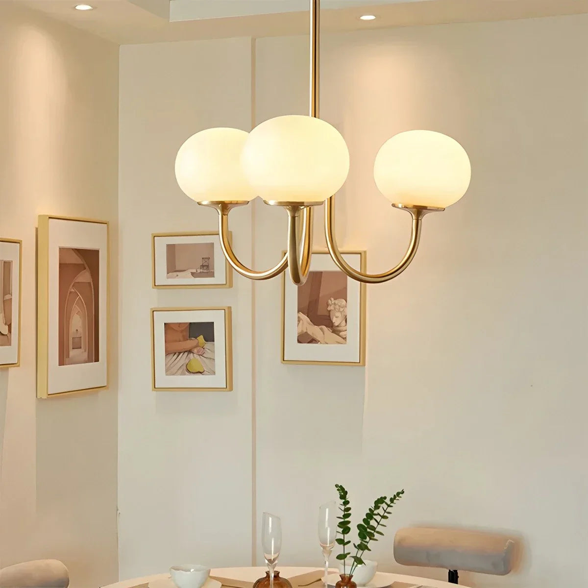 flairel Pink Glass Globe Arm Chandelier for Living Room