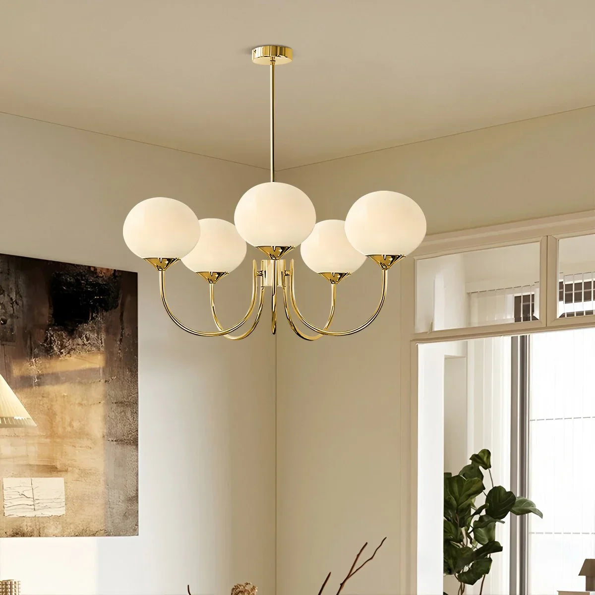 flairel Pink Glass Globe Arm Chandelier for Living Room