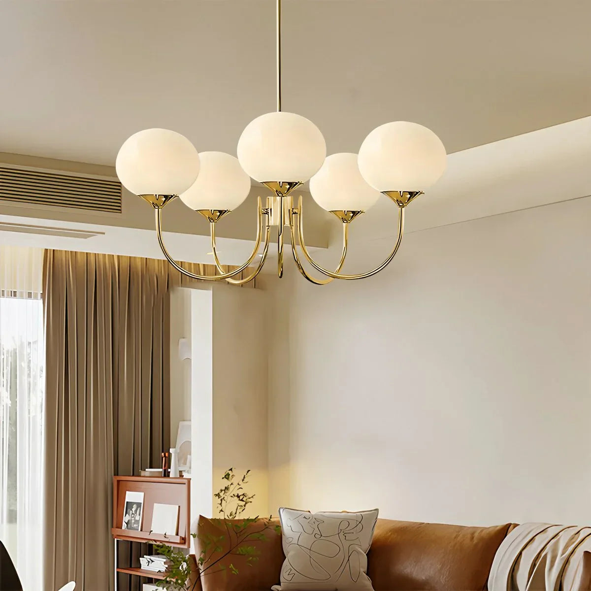 flairel Pink Glass Globe Arm Chandelier for Living Room