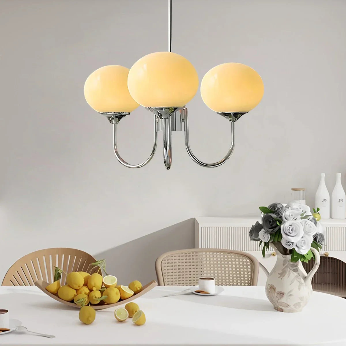 flairel Pink Glass Globe Arm Chandelier for Living Room