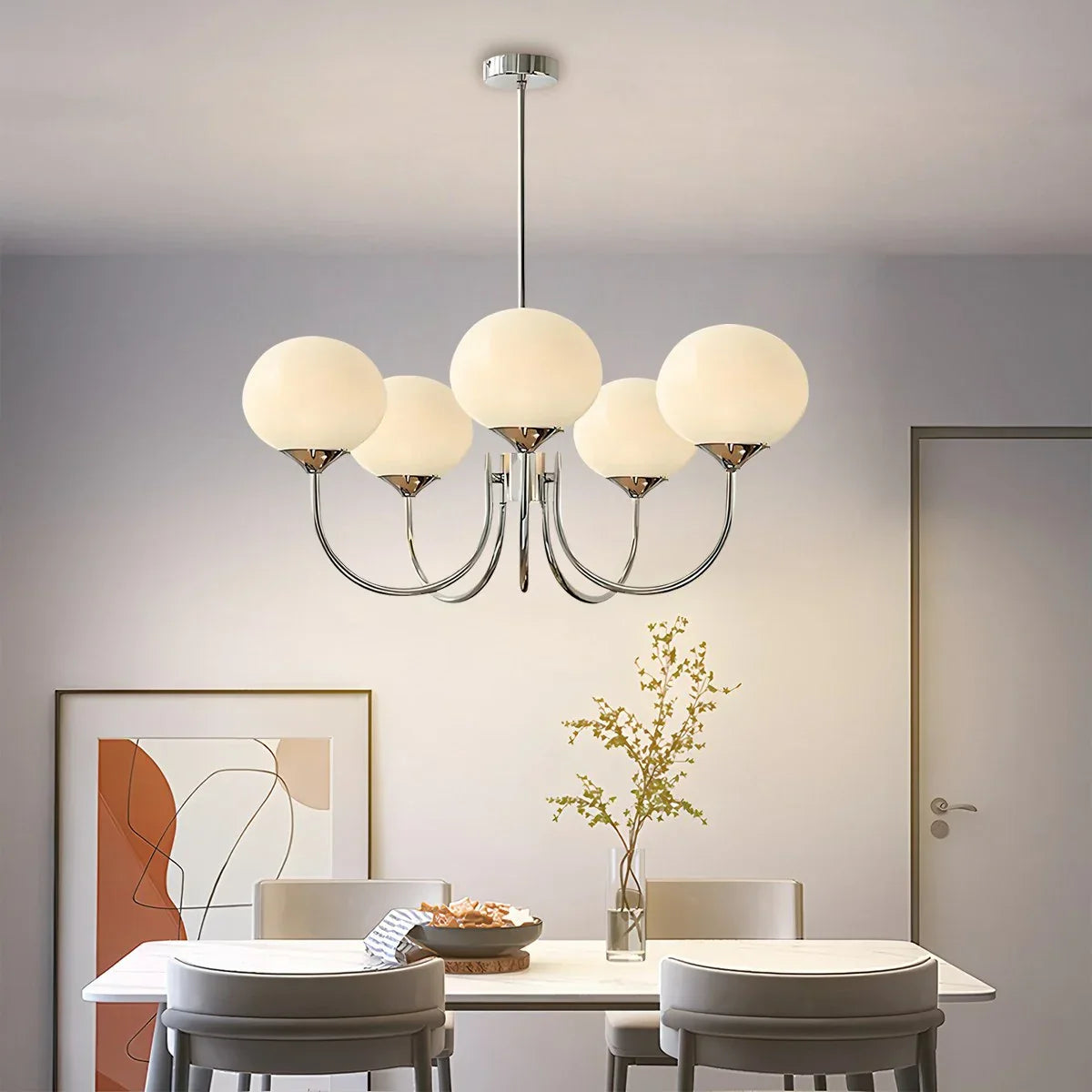 flairel Pink Glass Globe Arm Chandelier for Living Room