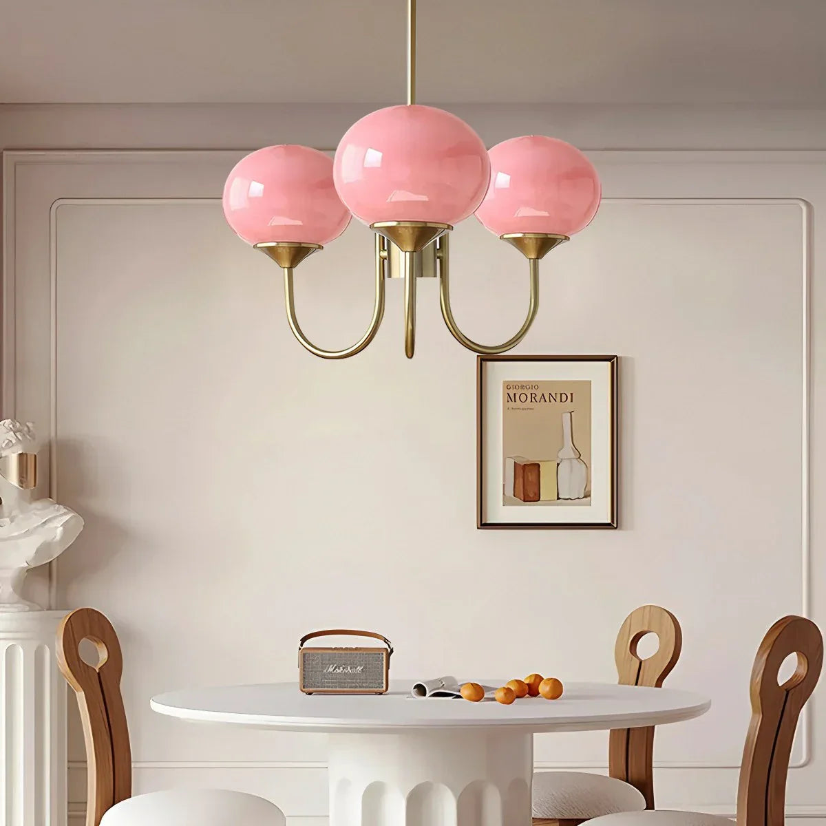 flairel Pink Glass Globe Arm Chandelier for Living Room