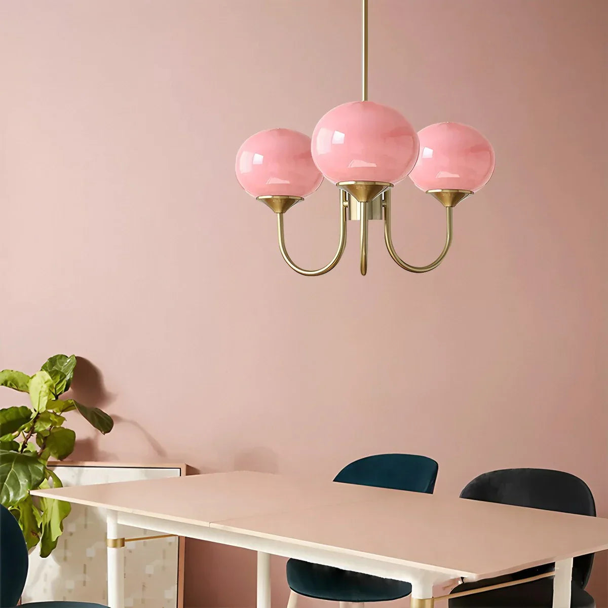 flairel Pink Glass Globe Arm Chandelier for Living Room