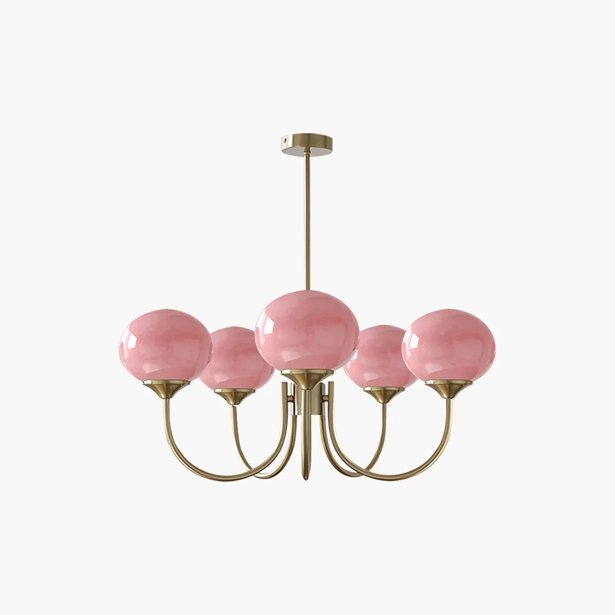 flairel Pink Glass Globe Arm Chandelier for Living Room