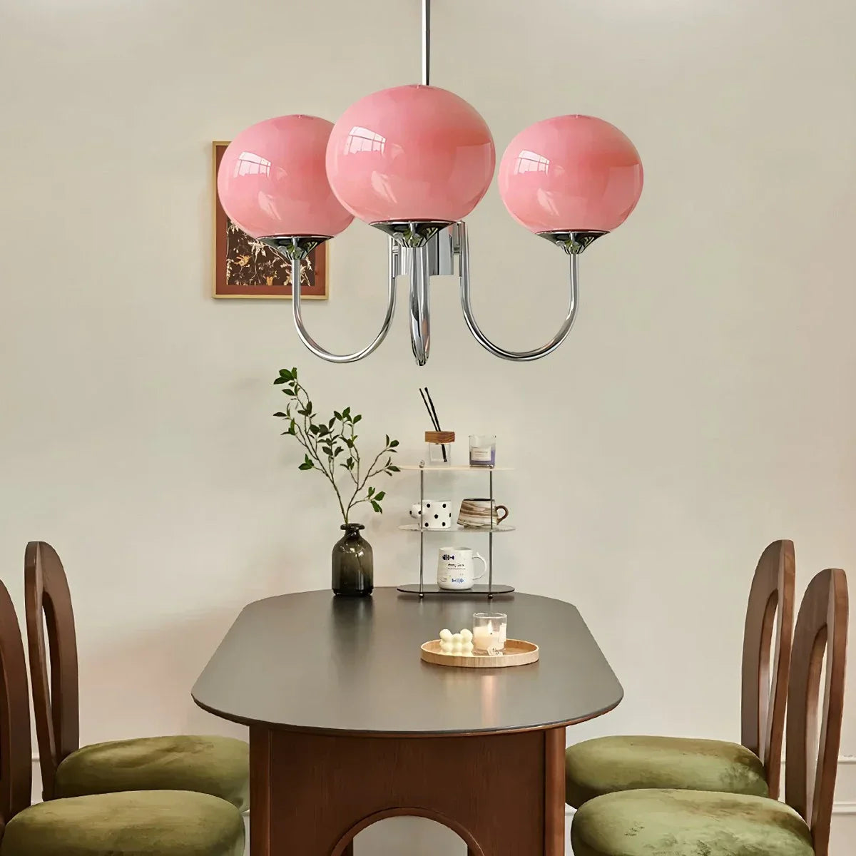 flairel Pink Glass Globe Arm Chandelier for Living Room