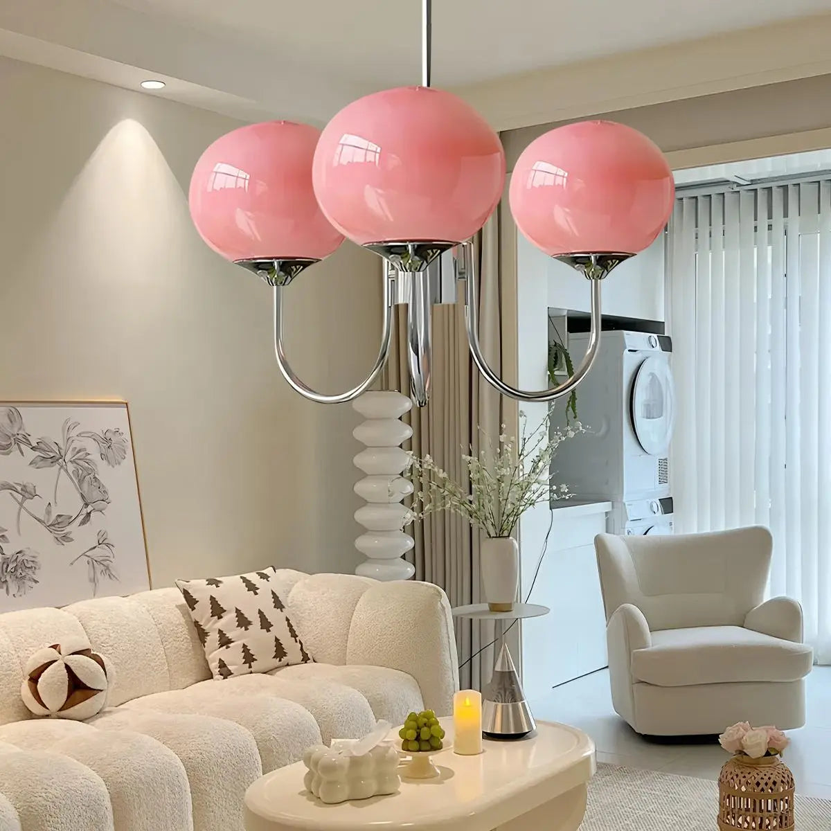 flairel Pink Glass Globe Arm Chandelier for Living Room