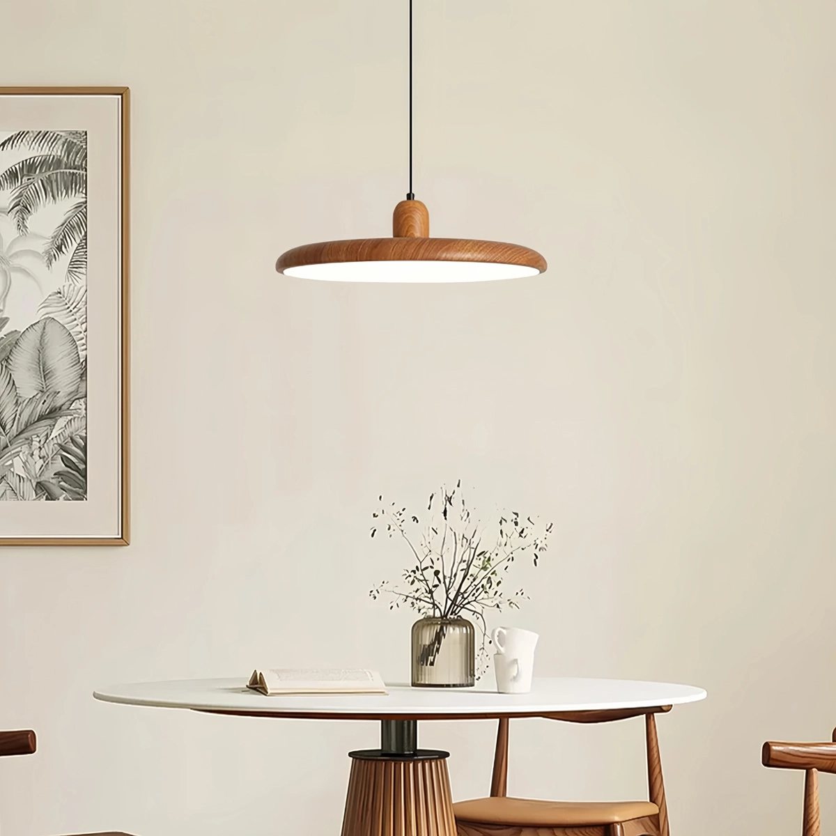 flairel Retro Walnut Color Round UFO Pendant Light