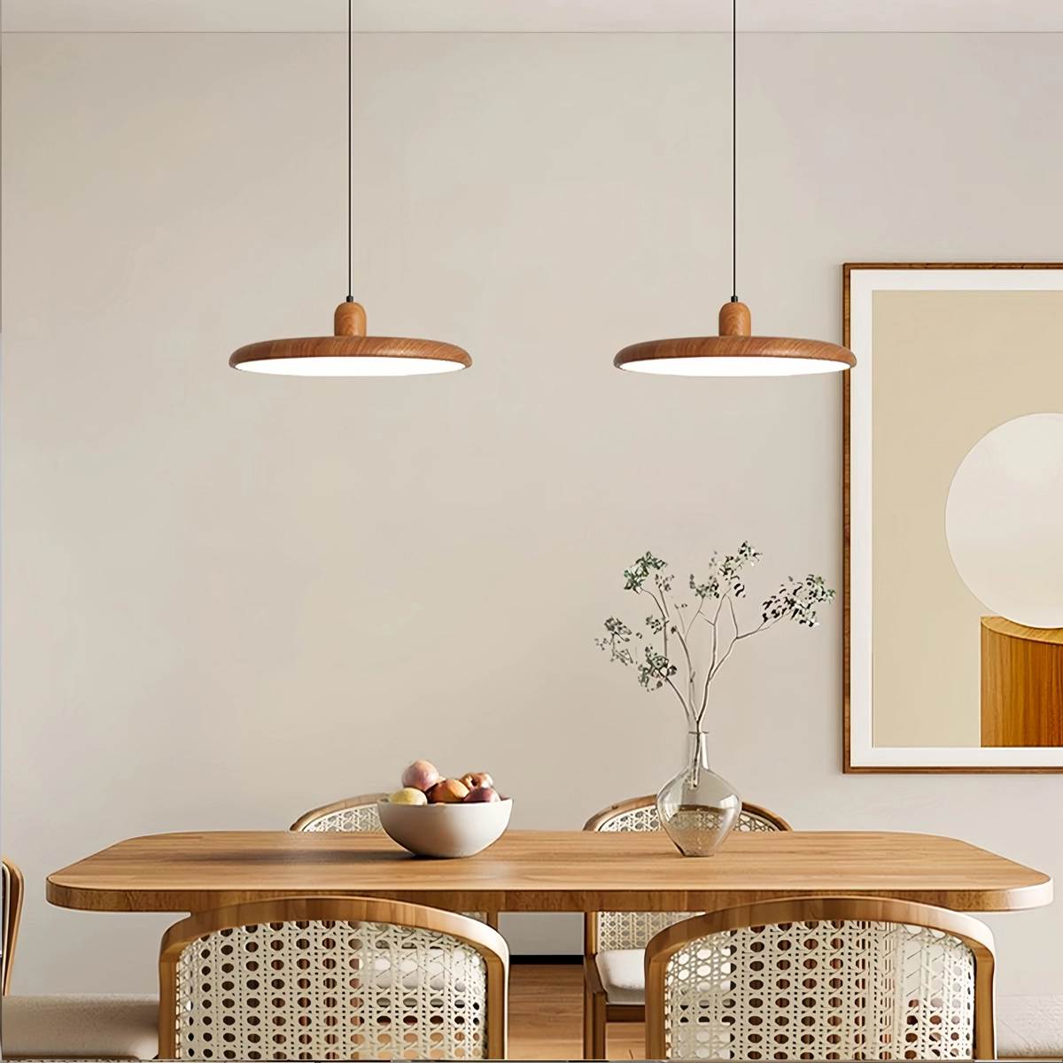 flairel Retro Walnut Color Round UFO Pendant Light