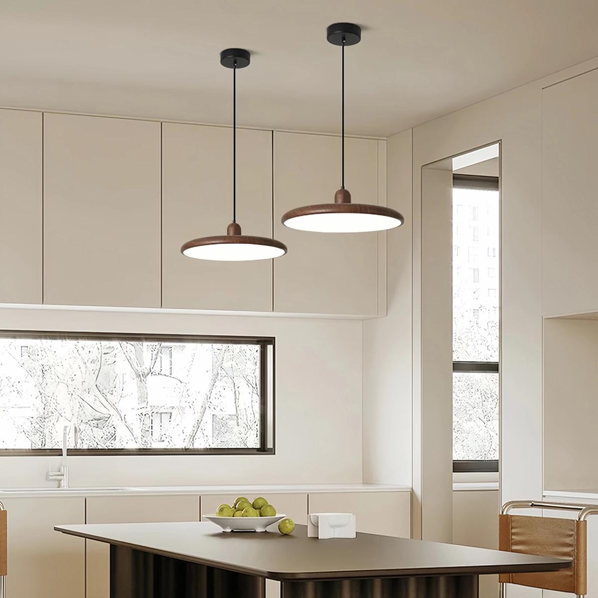 flairel Retro Walnut Color Round UFO Pendant Light