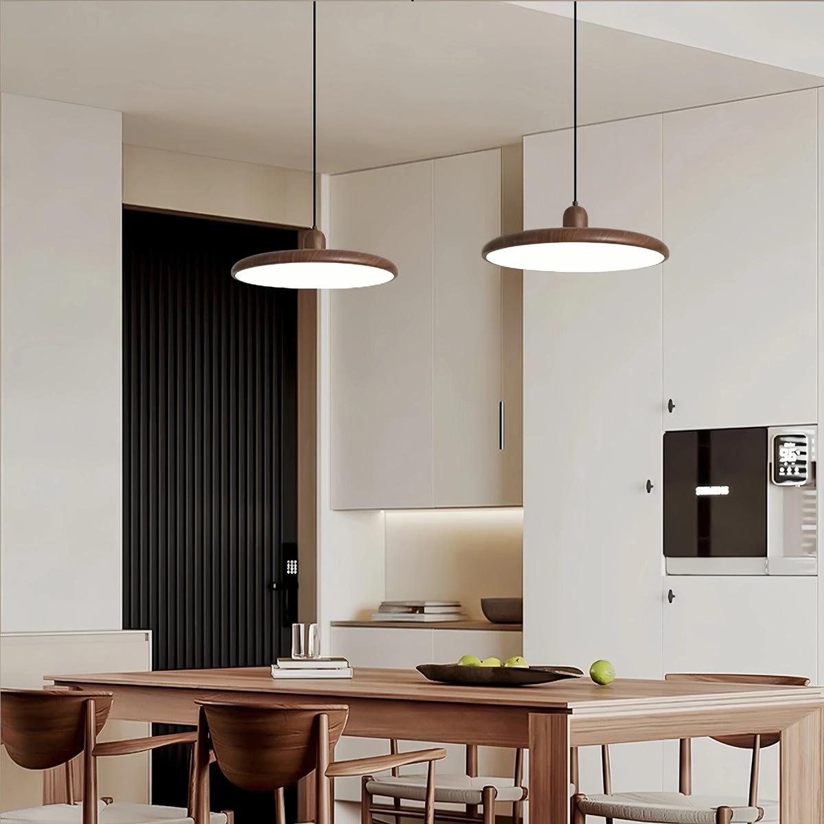 flairel Retro Walnut Color Round UFO Pendant Light