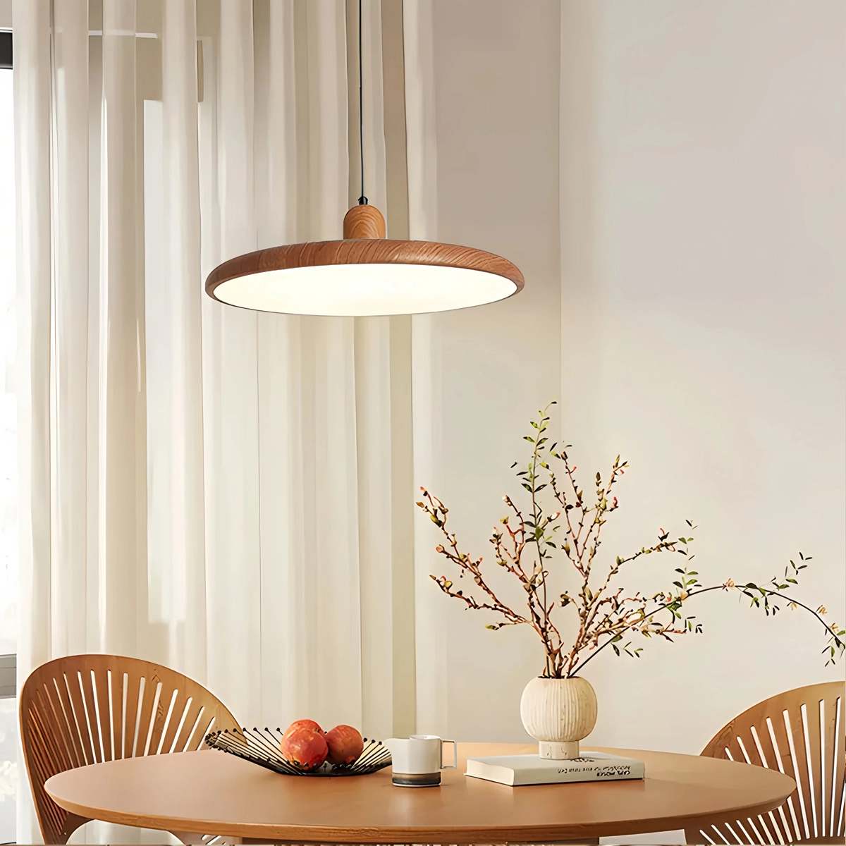 flairel Retro Walnut Color Round UFO Pendant Light