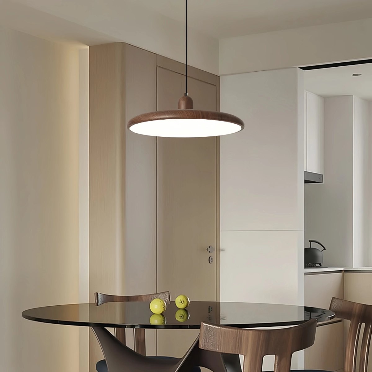 flairel Retro Walnut Color Round UFO Pendant Light