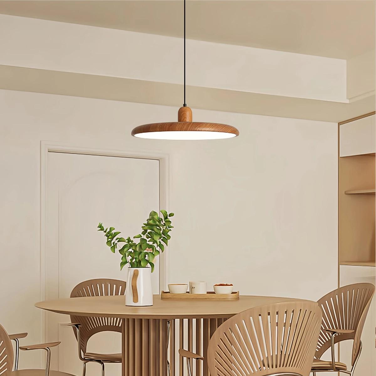 flairel Retro Walnut Color Round UFO Pendant Light