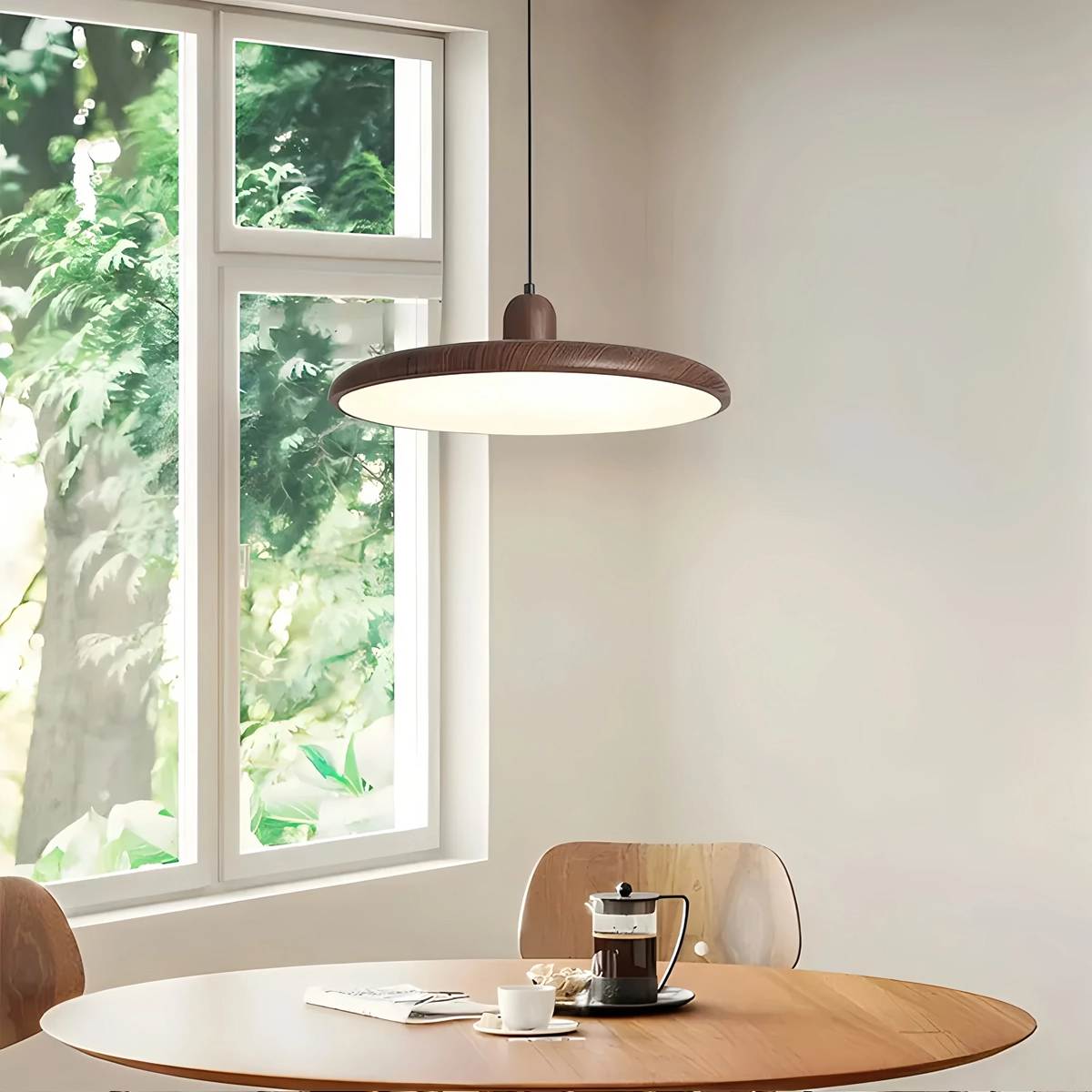 flairel Retro Walnut Color Round UFO Pendant Light
