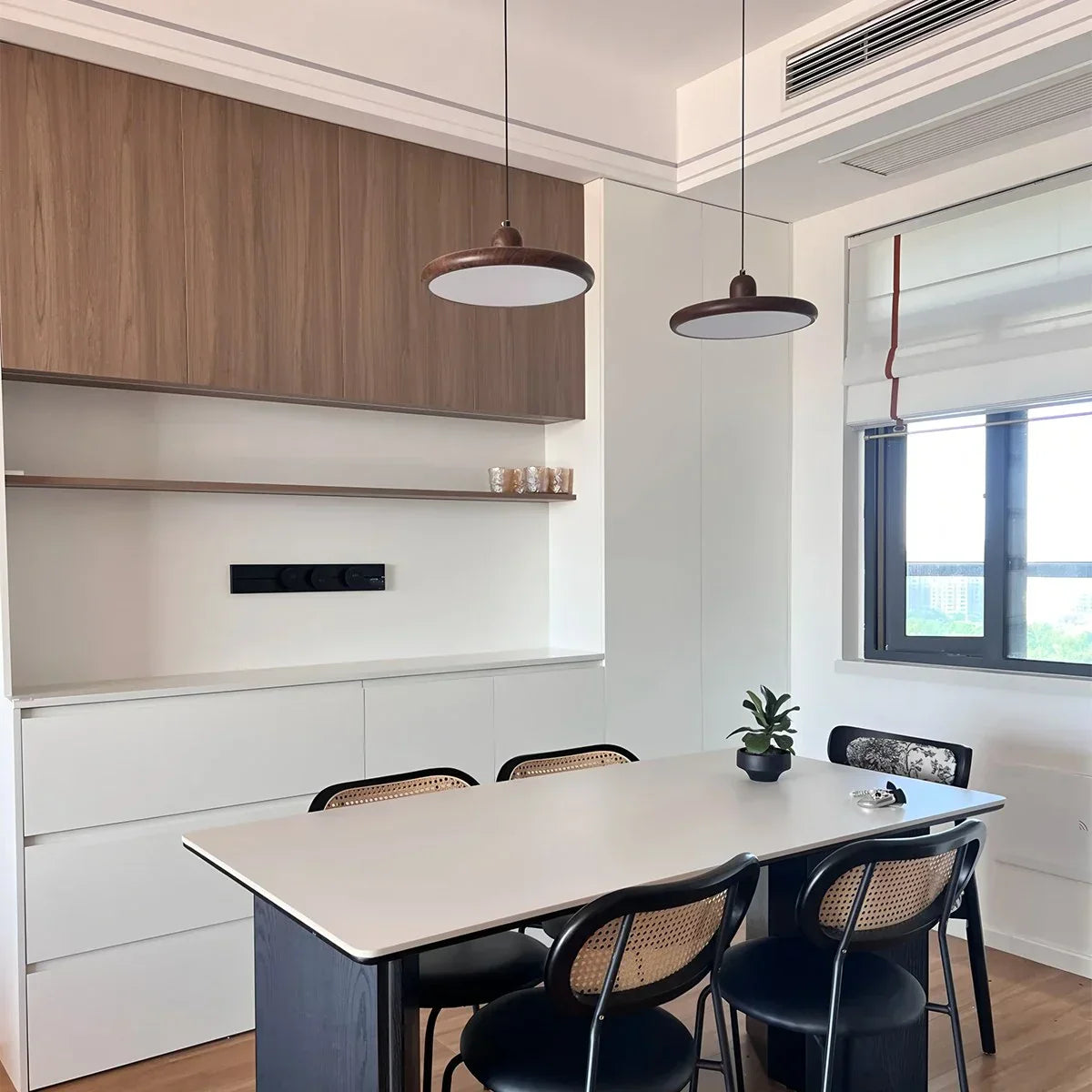 flairel Retro Walnut Color Round UFO Pendant Light