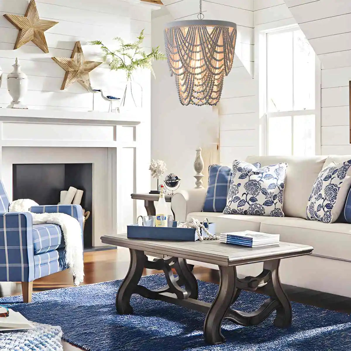 flairel Retro Wooden Bead Chandelier for Dining Room