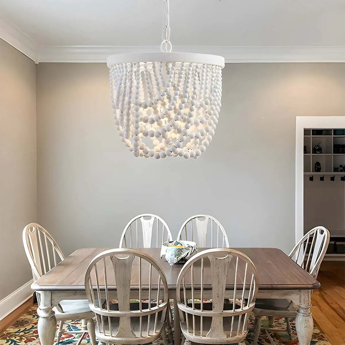 flairel Retro Wooden Bead Chandelier for Dining Room