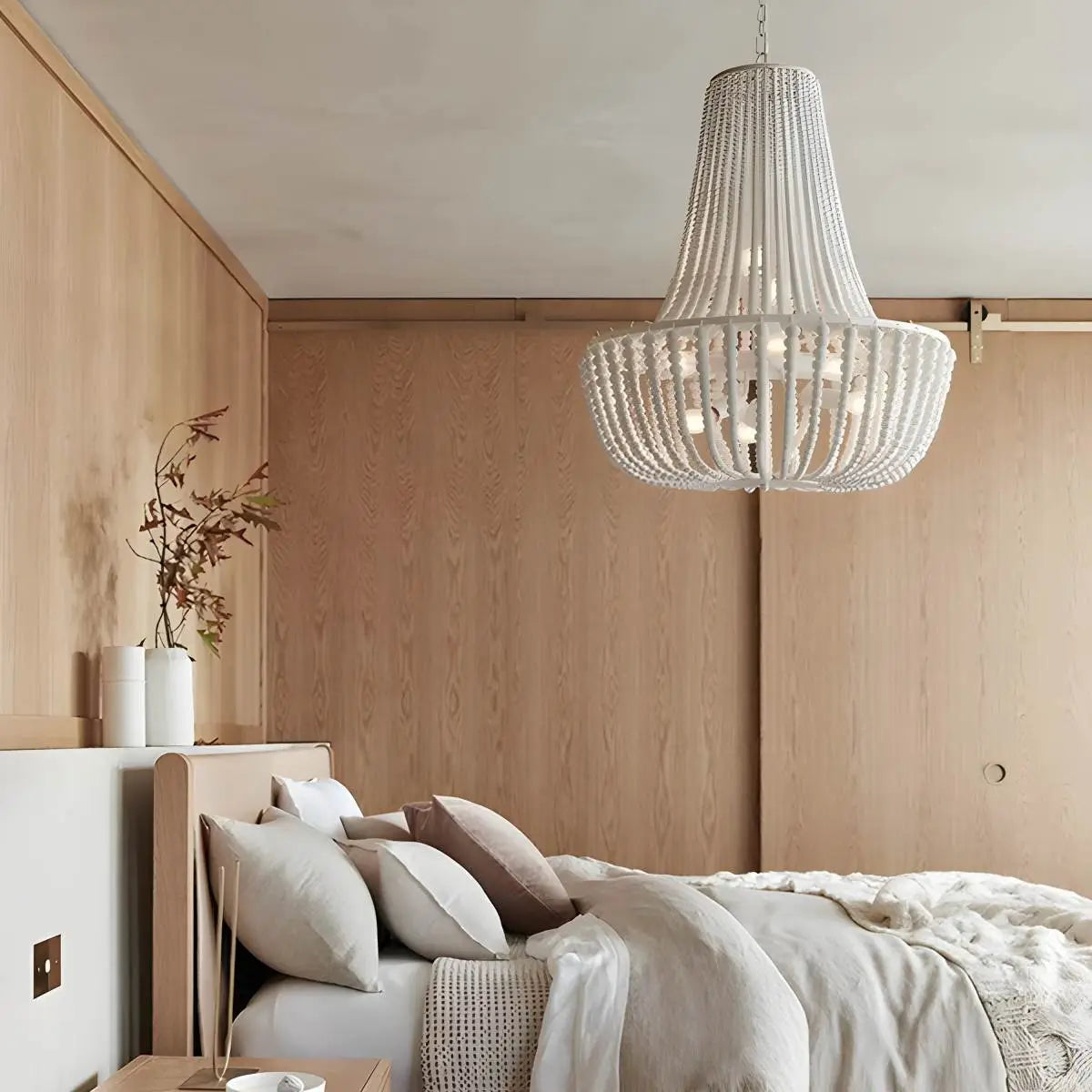 flairel Retro Wooden Bead Chandelier for Dining Room