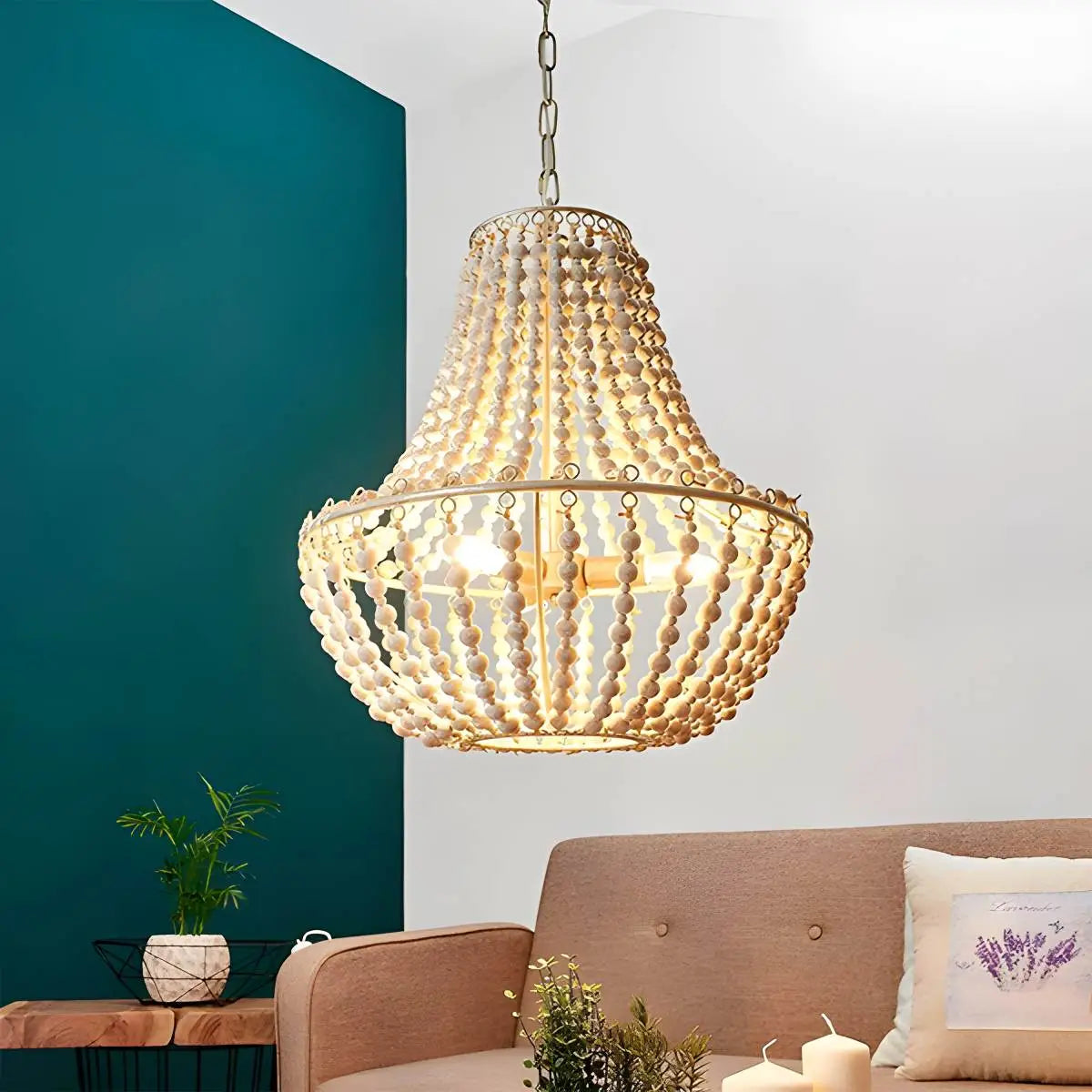 flairel Retro Wooden Bead Chandelier for Dining Room