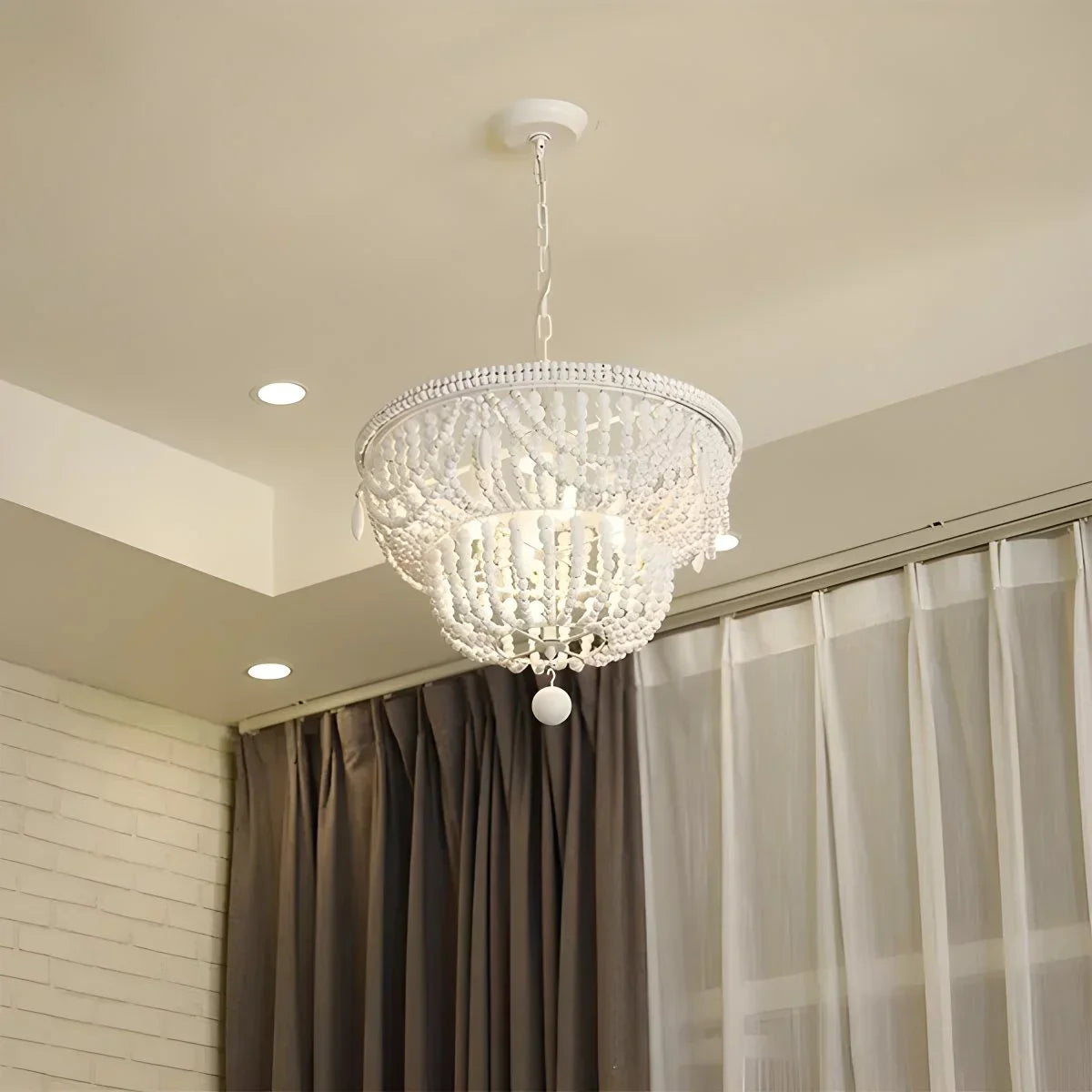 flairel Retro Wooden Bead Chandelier for Dining Room