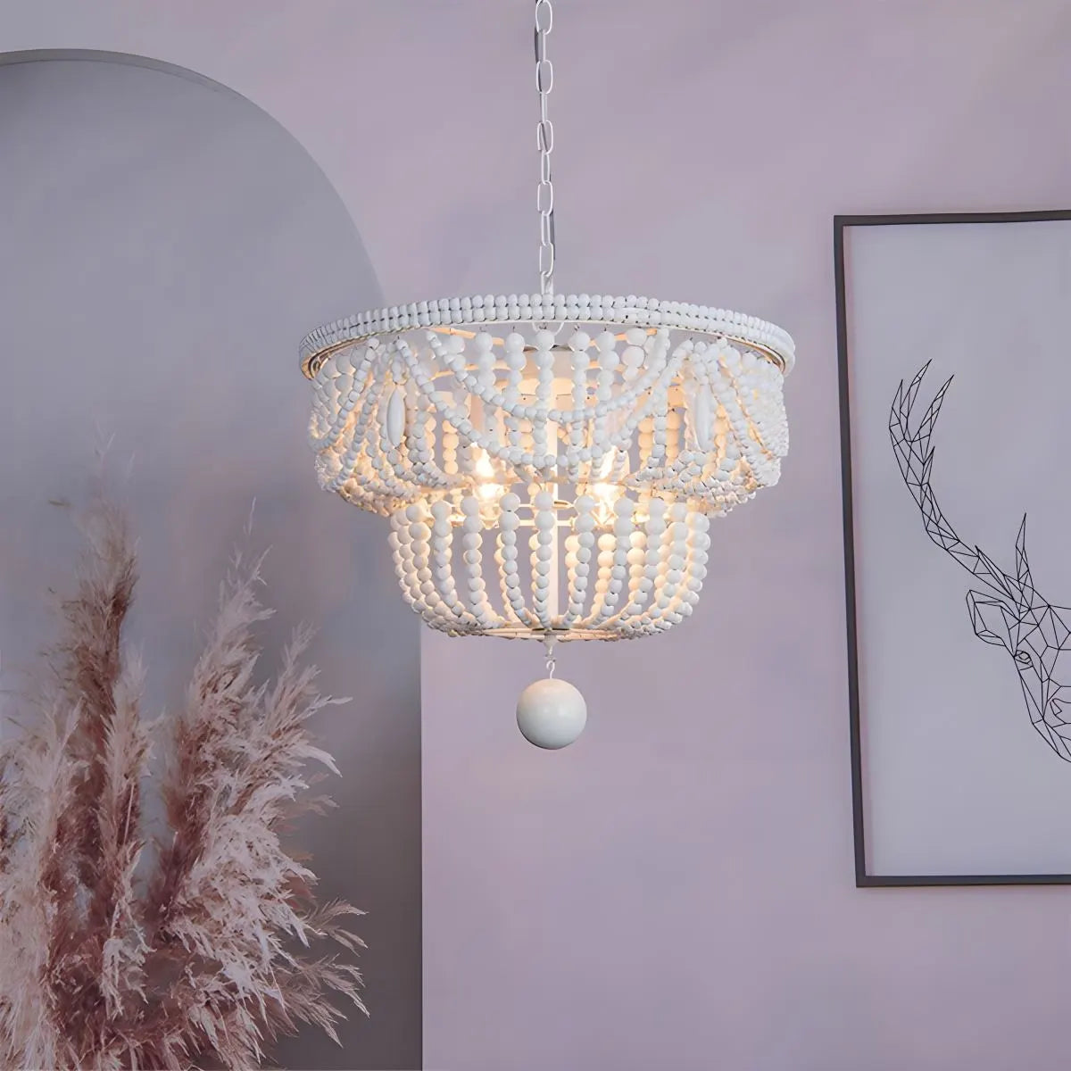 flairel Retro Wooden Bead Chandelier for Dining Room