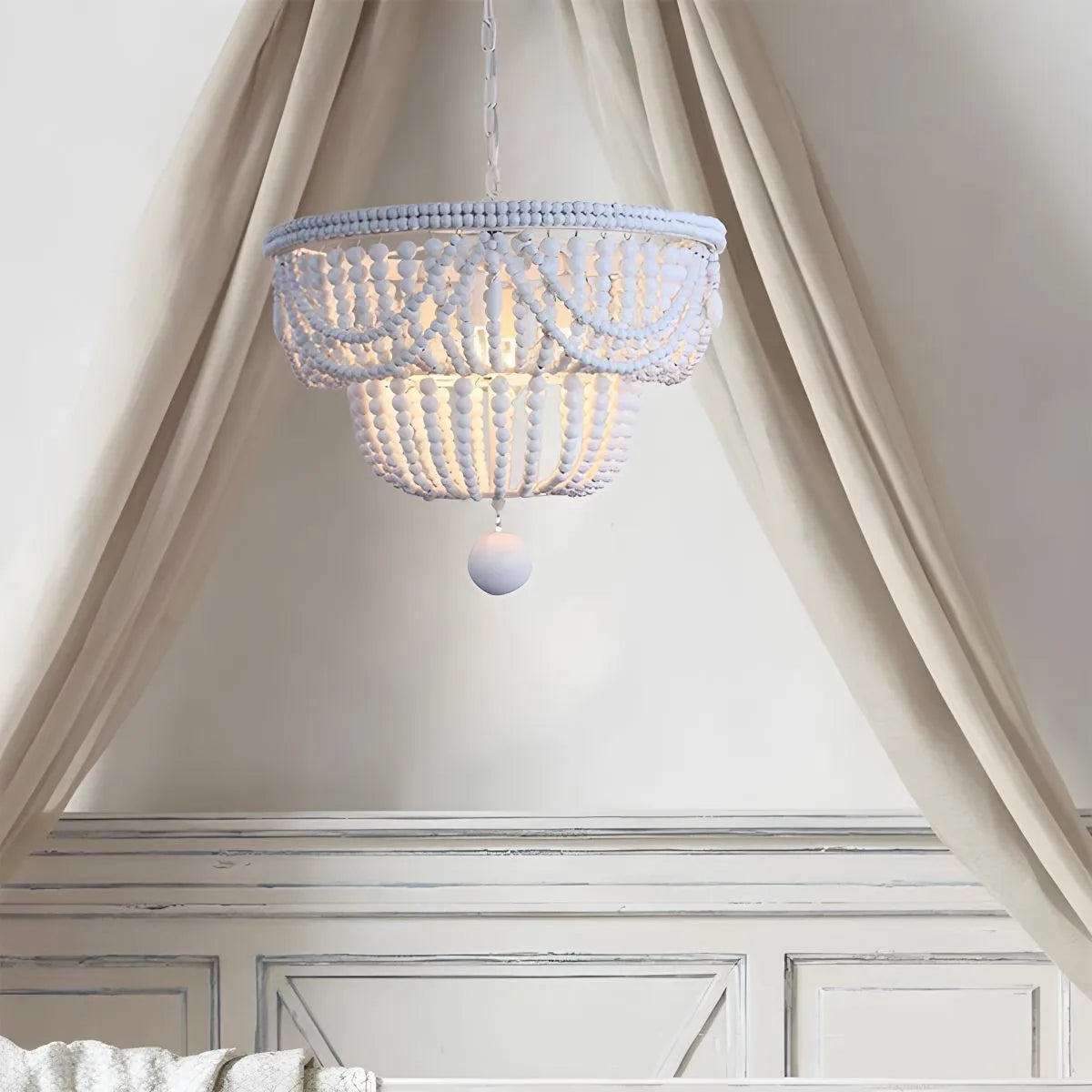 flairel Retro Wooden Bead Chandelier for Dining Room