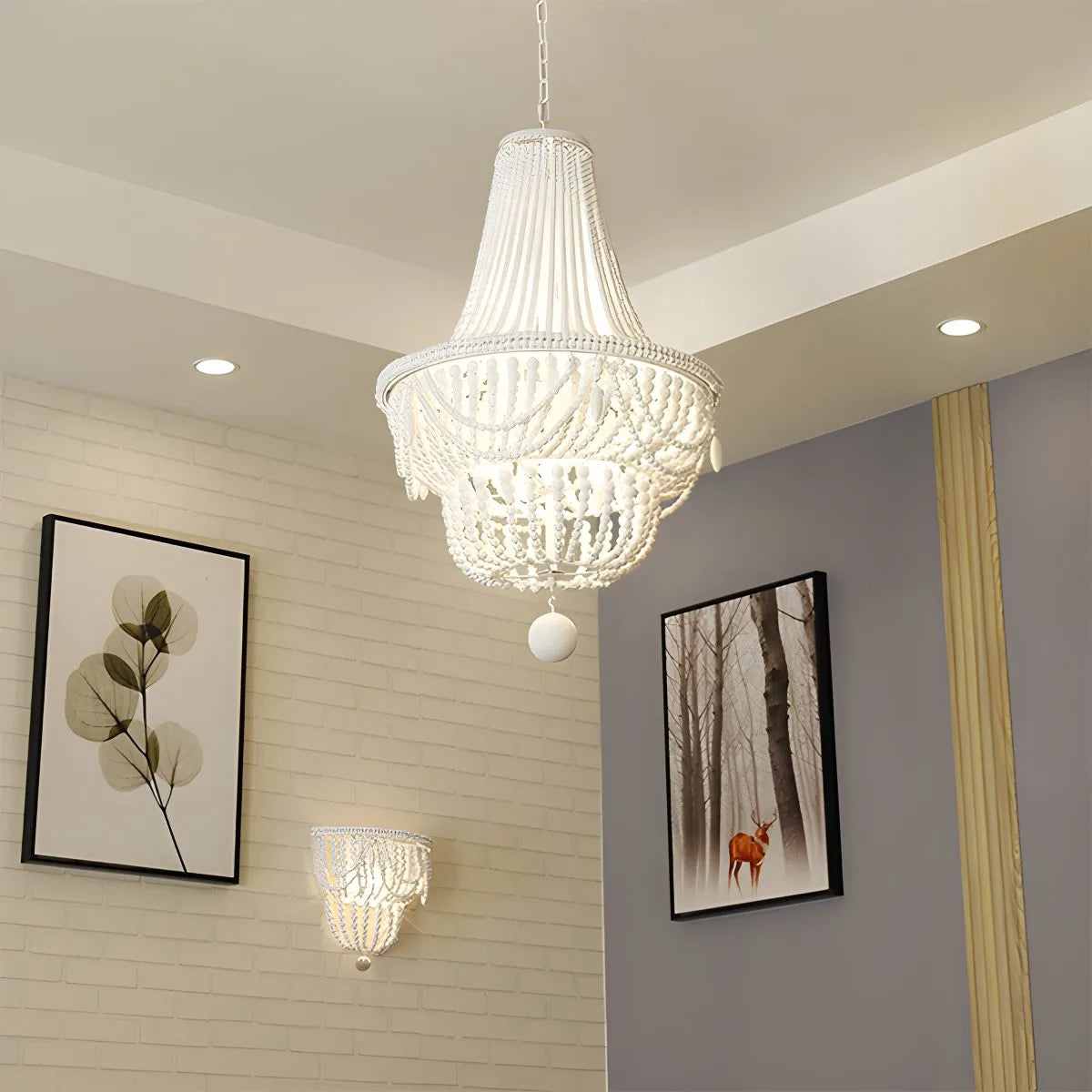flairel Retro Wooden Bead Chandelier for Dining Room