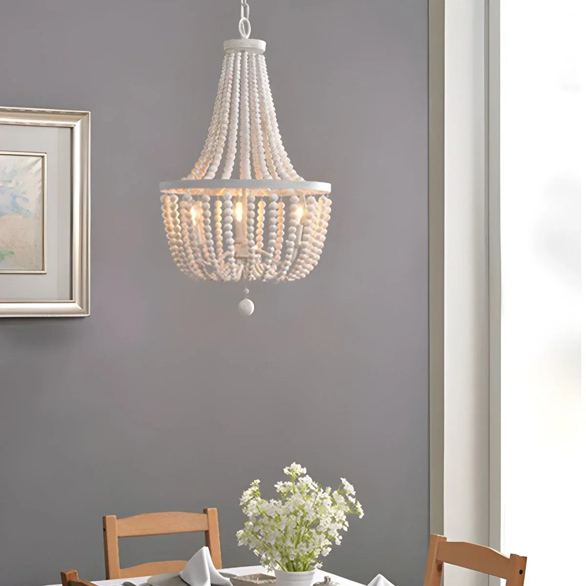 flairel Retro Wooden Bead Chandelier for Dining Room