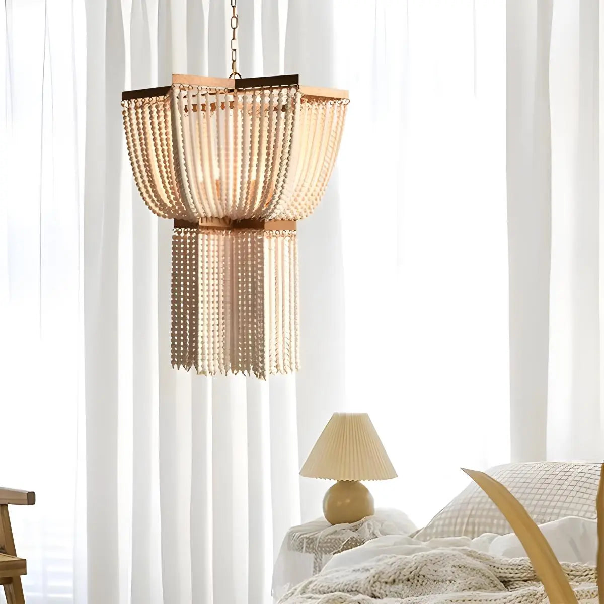 flairel Retro Wooden Bead Chandelier for Dining Room