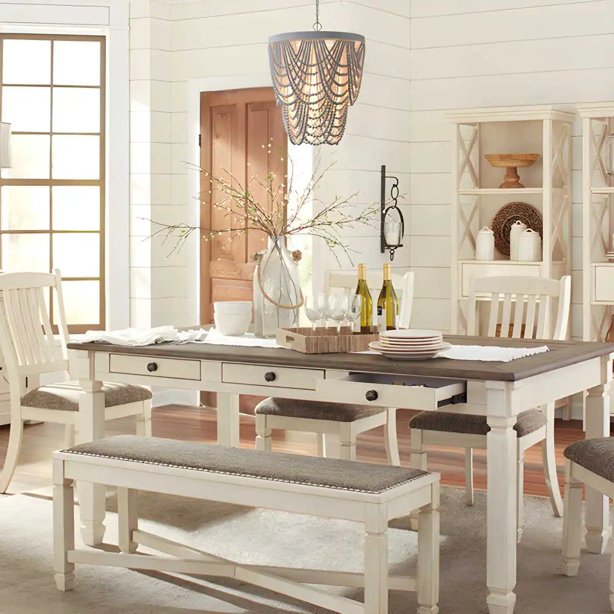 flairel Retro Wooden Bead Chandelier for Dining Room
