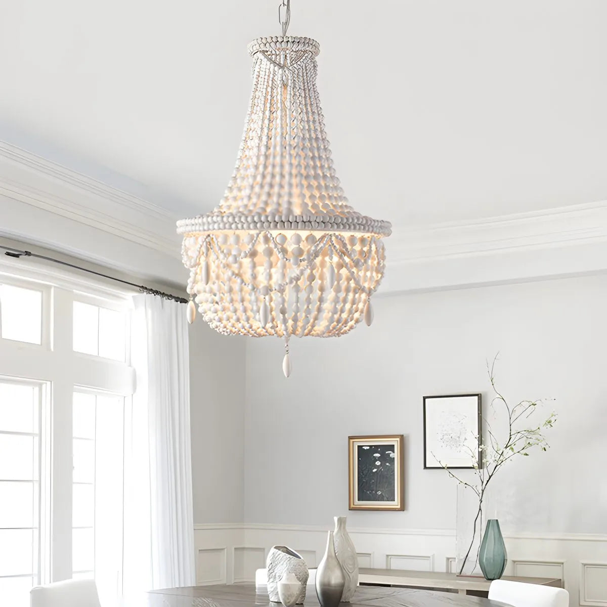 flairel Retro Wooden Bead Chandelier for Dining Room