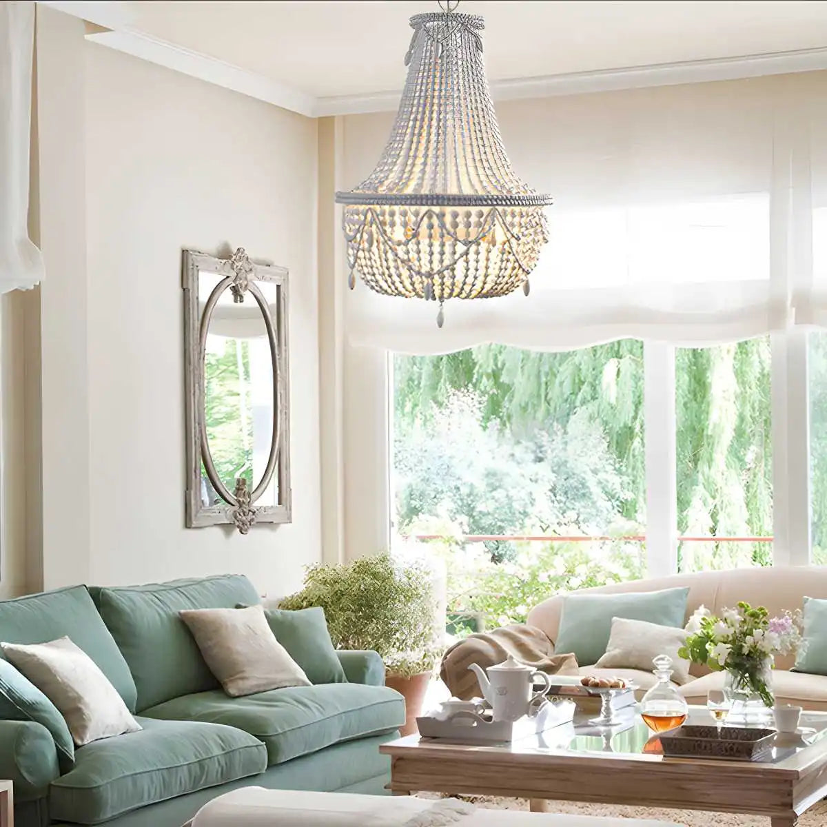 flairel Retro Wooden Bead Chandelier for Dining Room