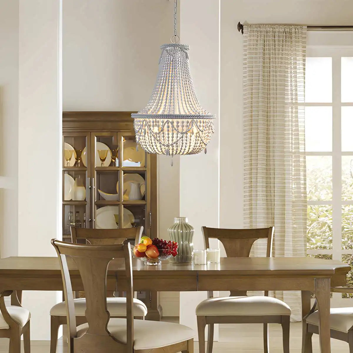 flairel Retro Wooden Bead Chandelier for Dining Room